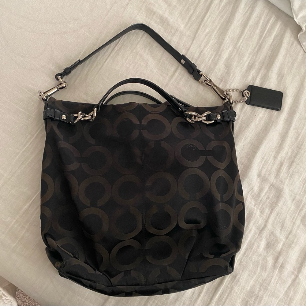 SOLD Coach op art black sateen hobo bag - Picture 6 of 12